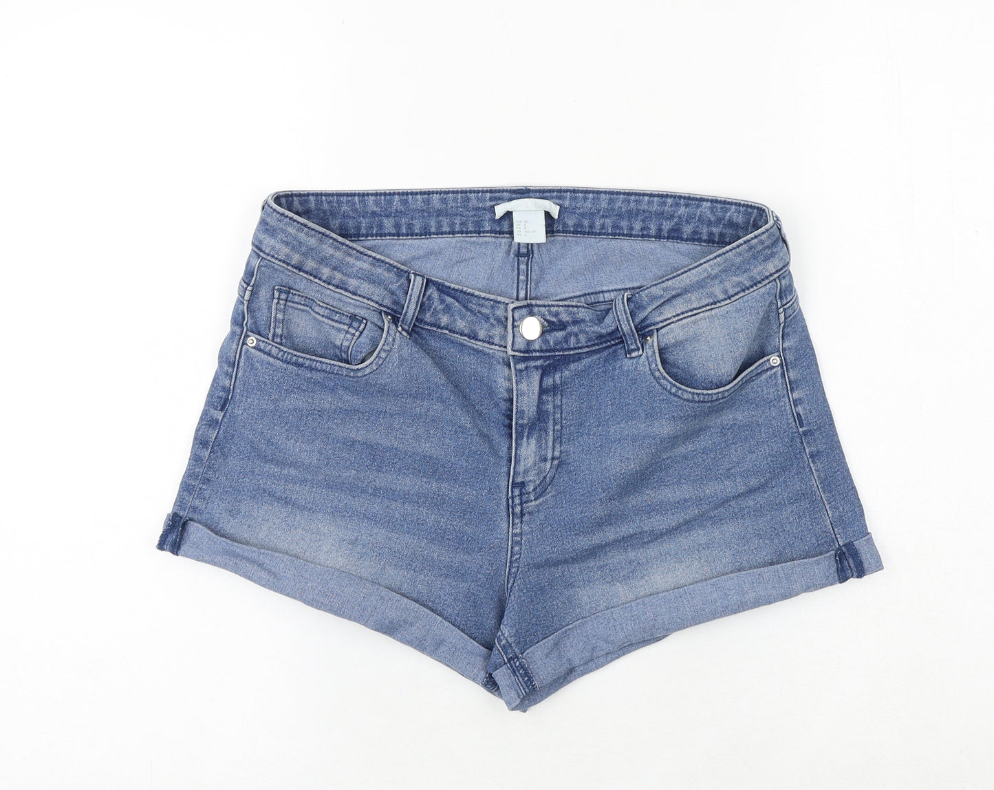 H&M Womens Blue Cotton Hot Pants Shorts Size 8 Regular Zip