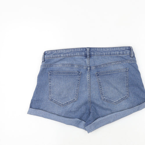 H&M Womens Blue Cotton Hot Pants Shorts Size 8 Regular Zip