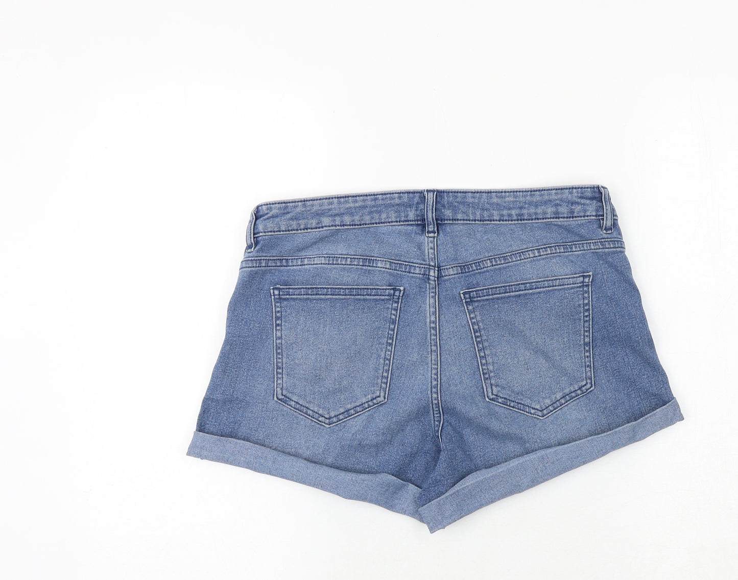 H&M Womens Blue Cotton Hot Pants Shorts Size 8 Regular Zip