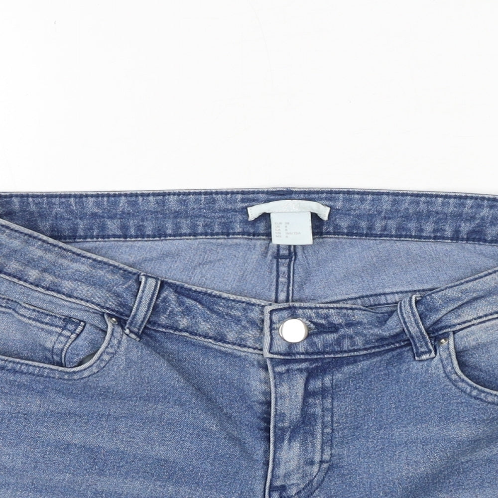 H&M Womens Blue Cotton Hot Pants Shorts Size 8 Regular Zip