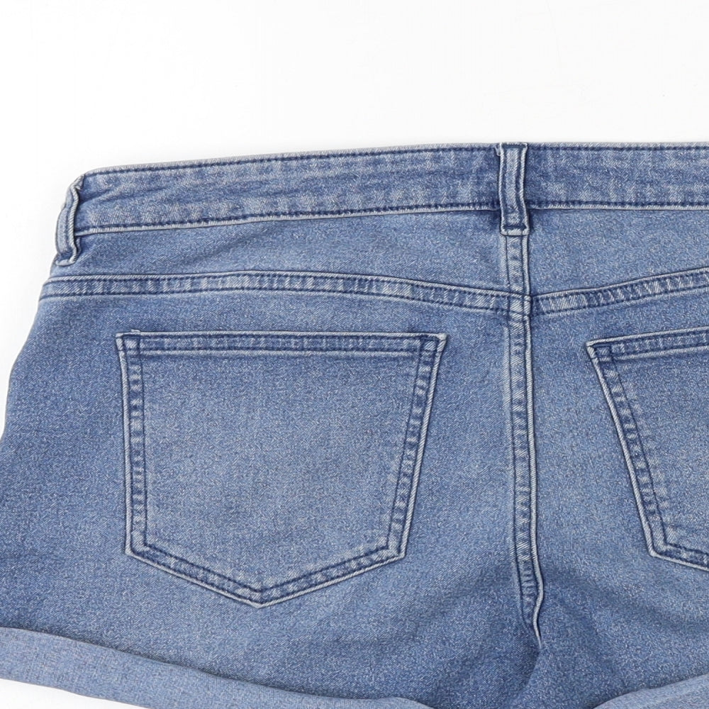 H&M Womens Blue Cotton Hot Pants Shorts Size 8 Regular Zip
