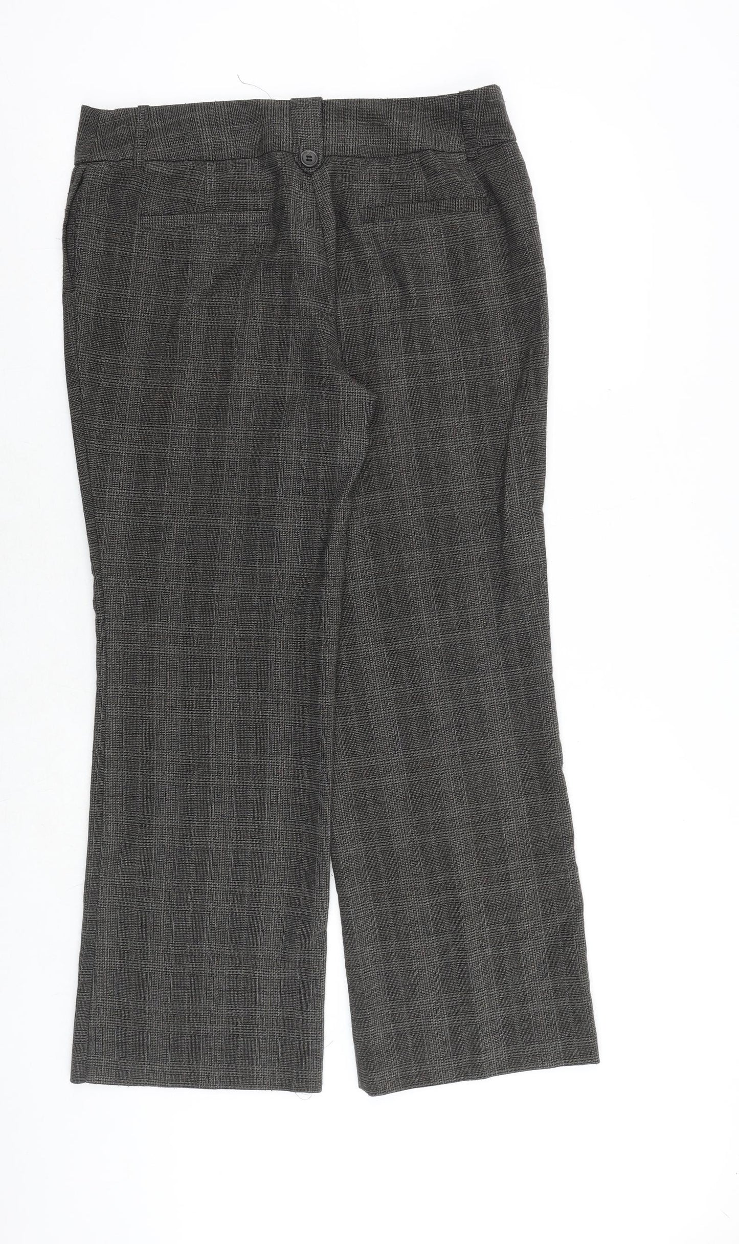 NEXT Womens Brown Plaid Polyester Trousers Size 12 Regular Zip
