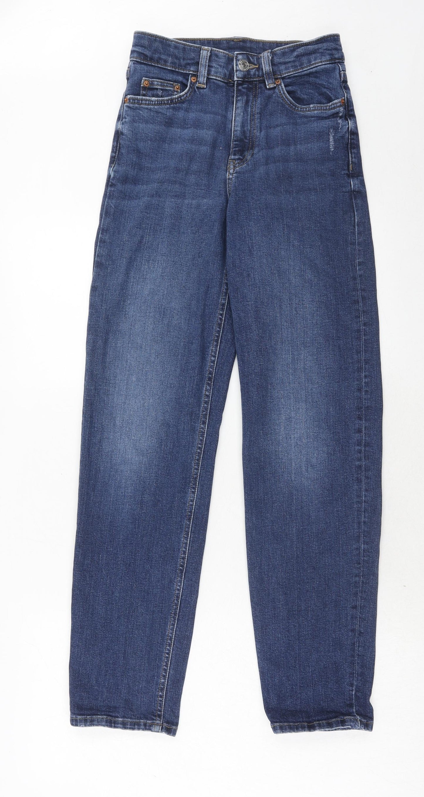 Marks and Spencer Womens Blue Cotton Straight Jeans Size 6 Regular Zip