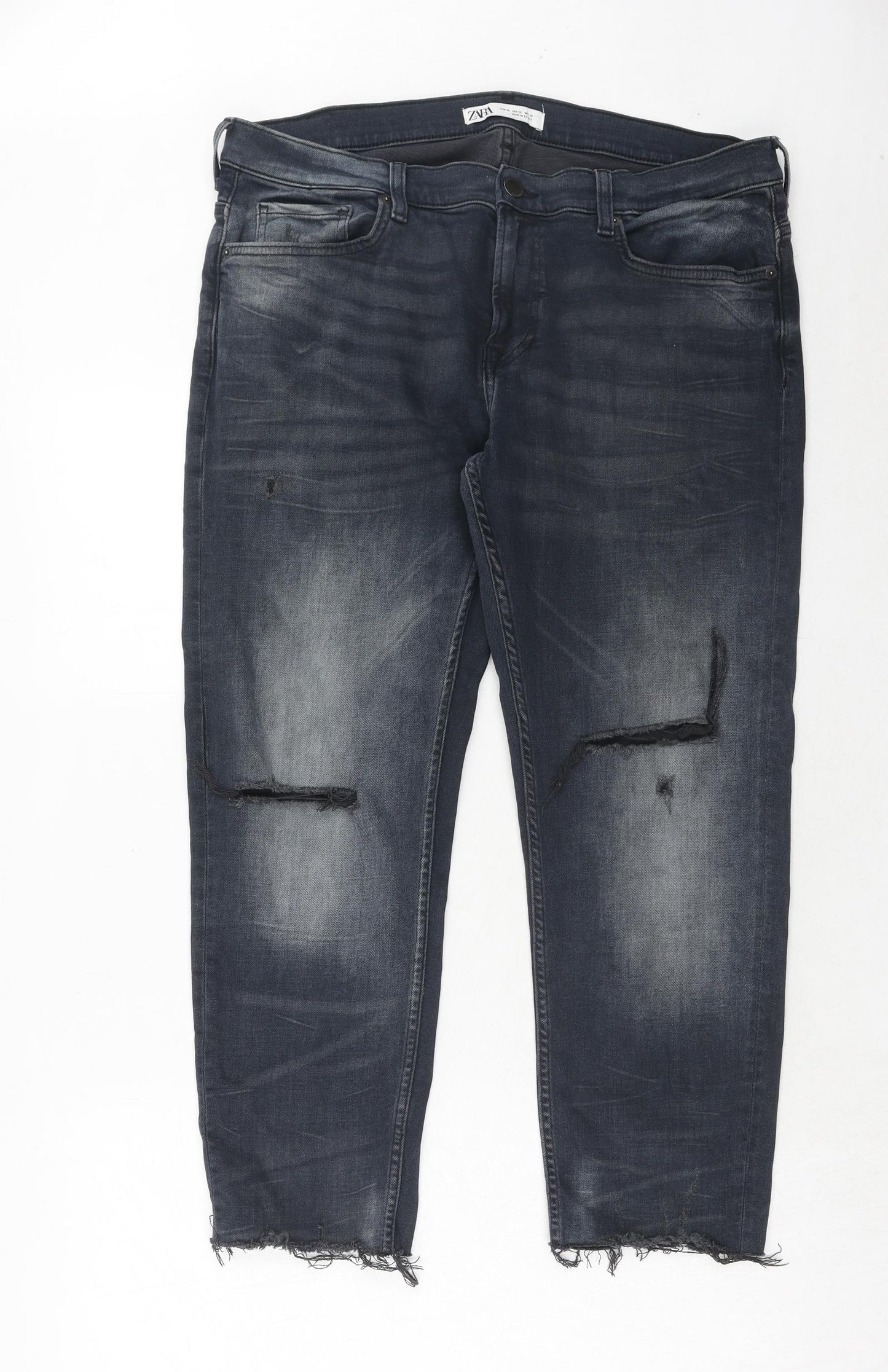 Zara Womens Blue Cotton Straight Jeans Size 18 Regular Zip