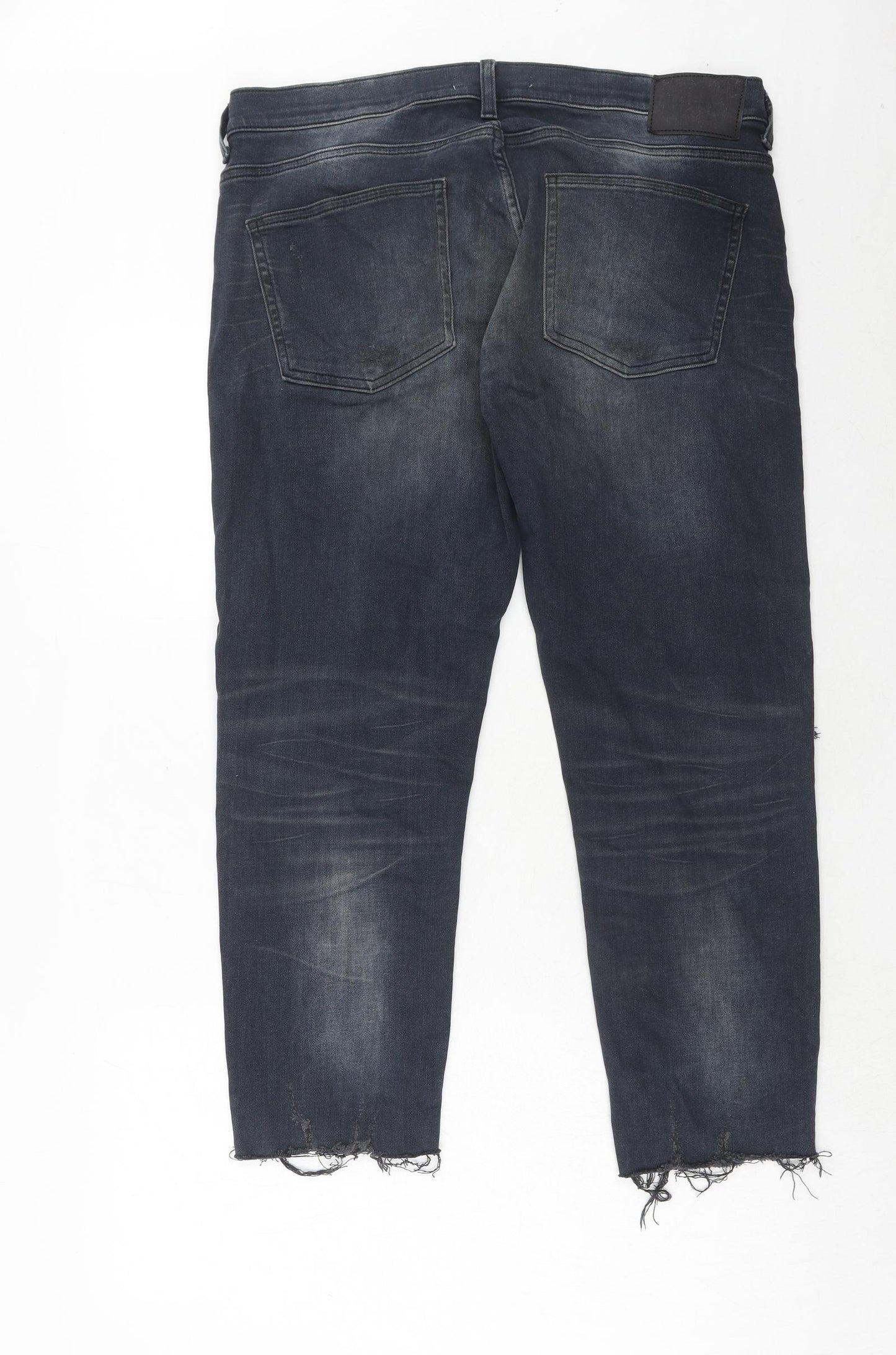 Zara Womens Blue Cotton Straight Jeans Size 18 Regular Zip