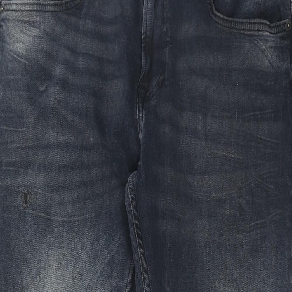 Zara Womens Blue Cotton Straight Jeans Size 18 Regular Zip