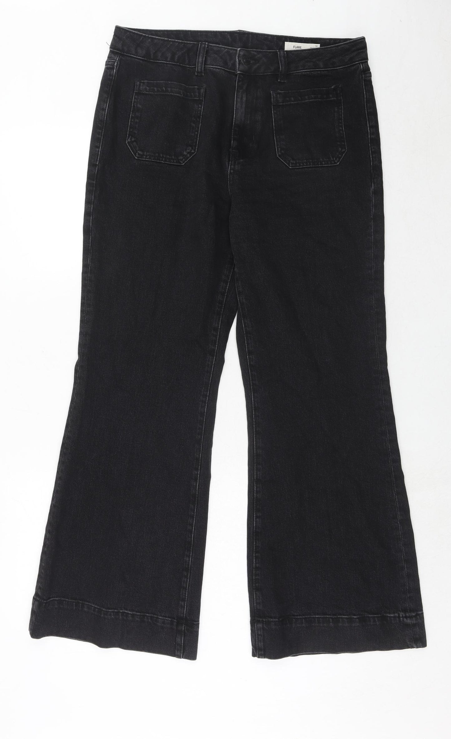 Marks and Spencer Womens Black Cotton Flared Jeans Size 14 Regular Zip