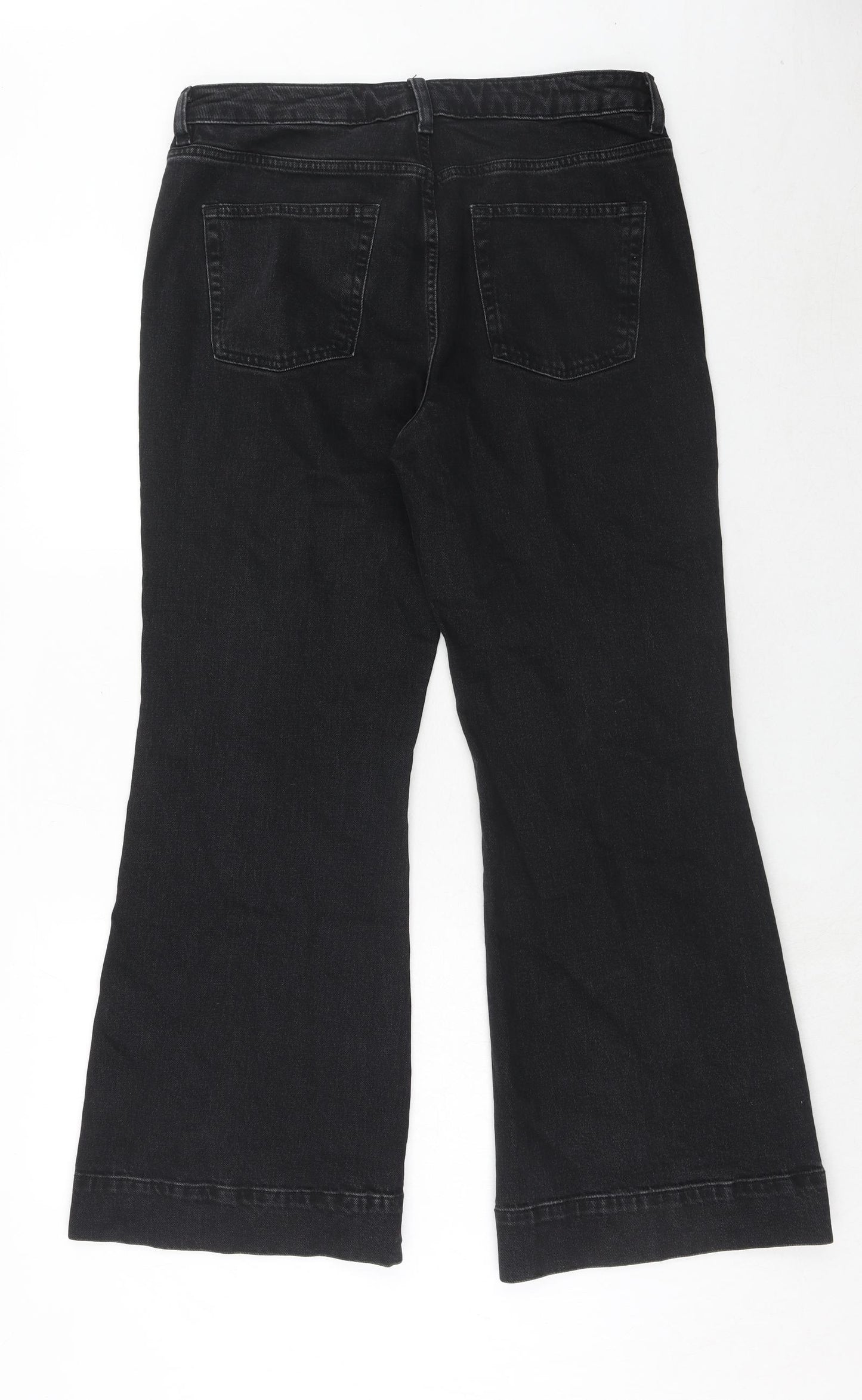 Marks and Spencer Womens Black Cotton Flared Jeans Size 14 Regular Zip