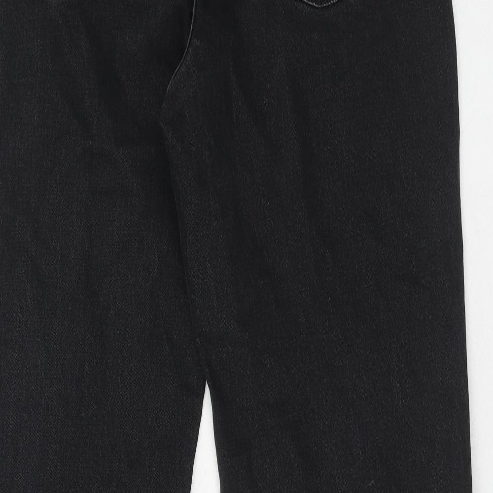 Marks and Spencer Womens Black Cotton Flared Jeans Size 14 Regular Zip