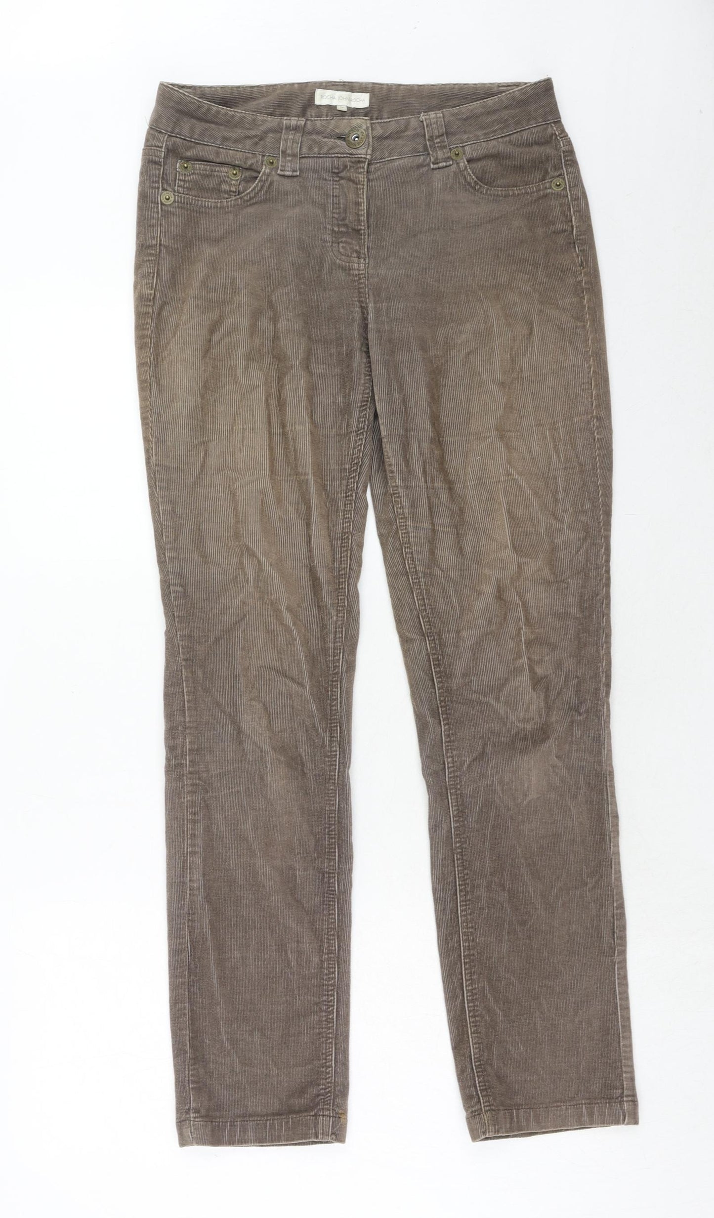 Debenhams Womens Brown Cotton Trousers Size 10 Regular Zip