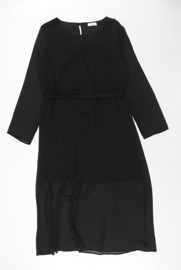 Yessica Womens Black Polyester Trapeze & Swing Size 14 Round Neck Button