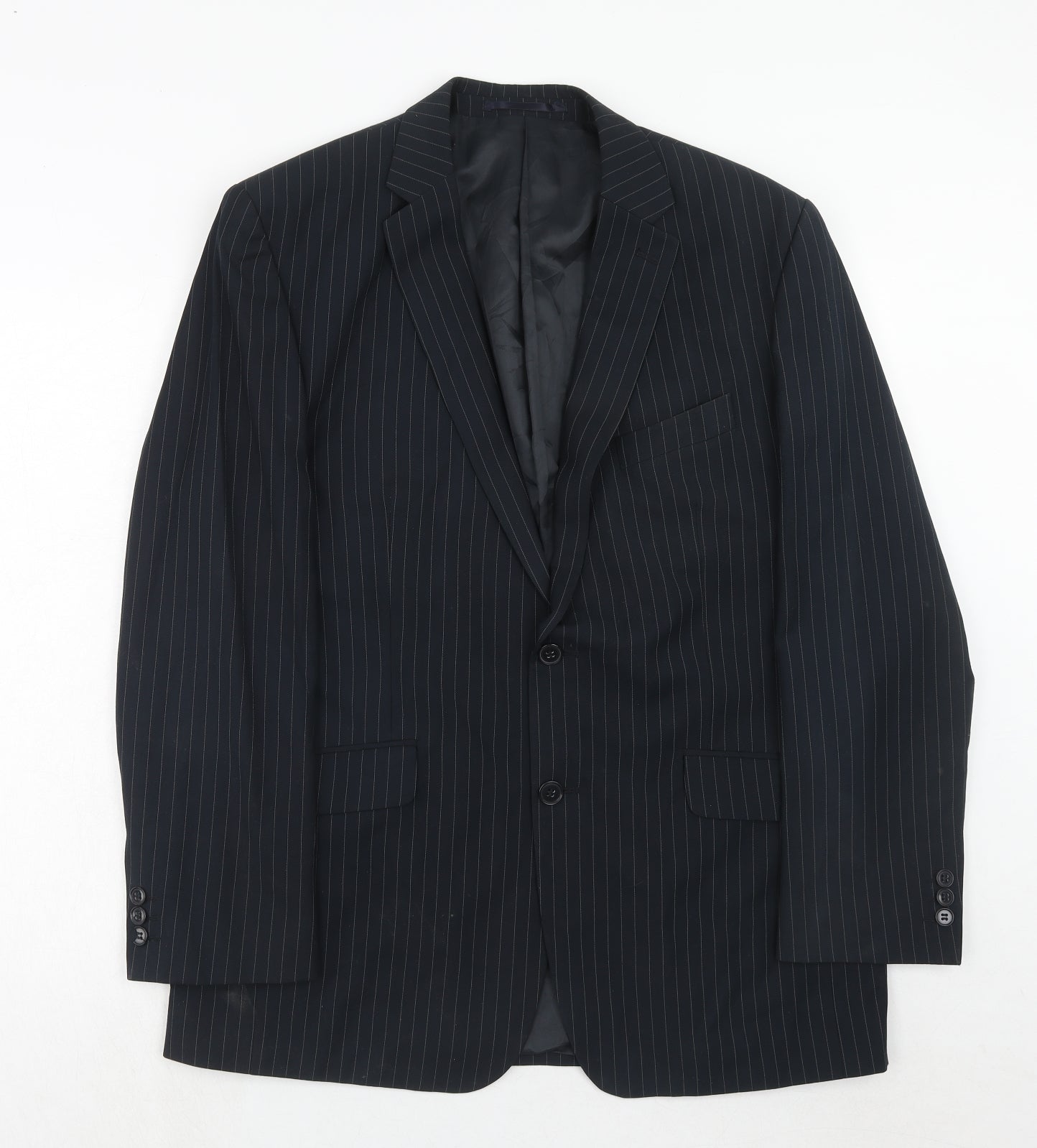 Karl Jackson Mens Blue Striped Polyester Jacket Suit Jacket Size 42 Regular