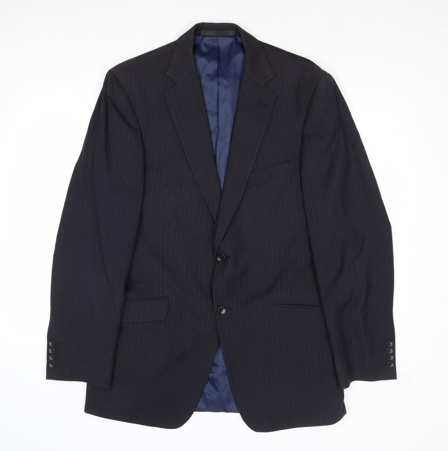 Marks and Spencer Mens Blue Striped Polyester Jacket Suit Jacket Size 40 Regular