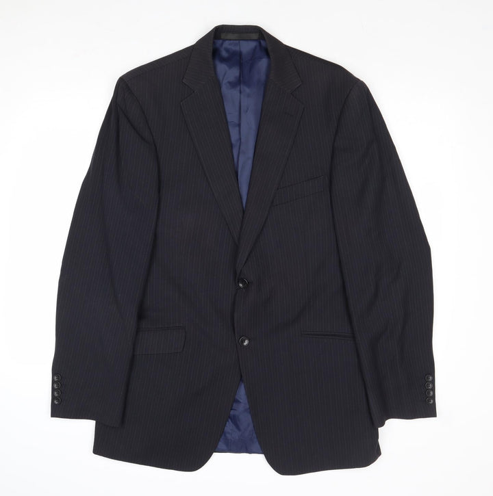 Marks and Spencer Mens Blue Striped Polyester Jacket Suit Jacket Size 40 Regular