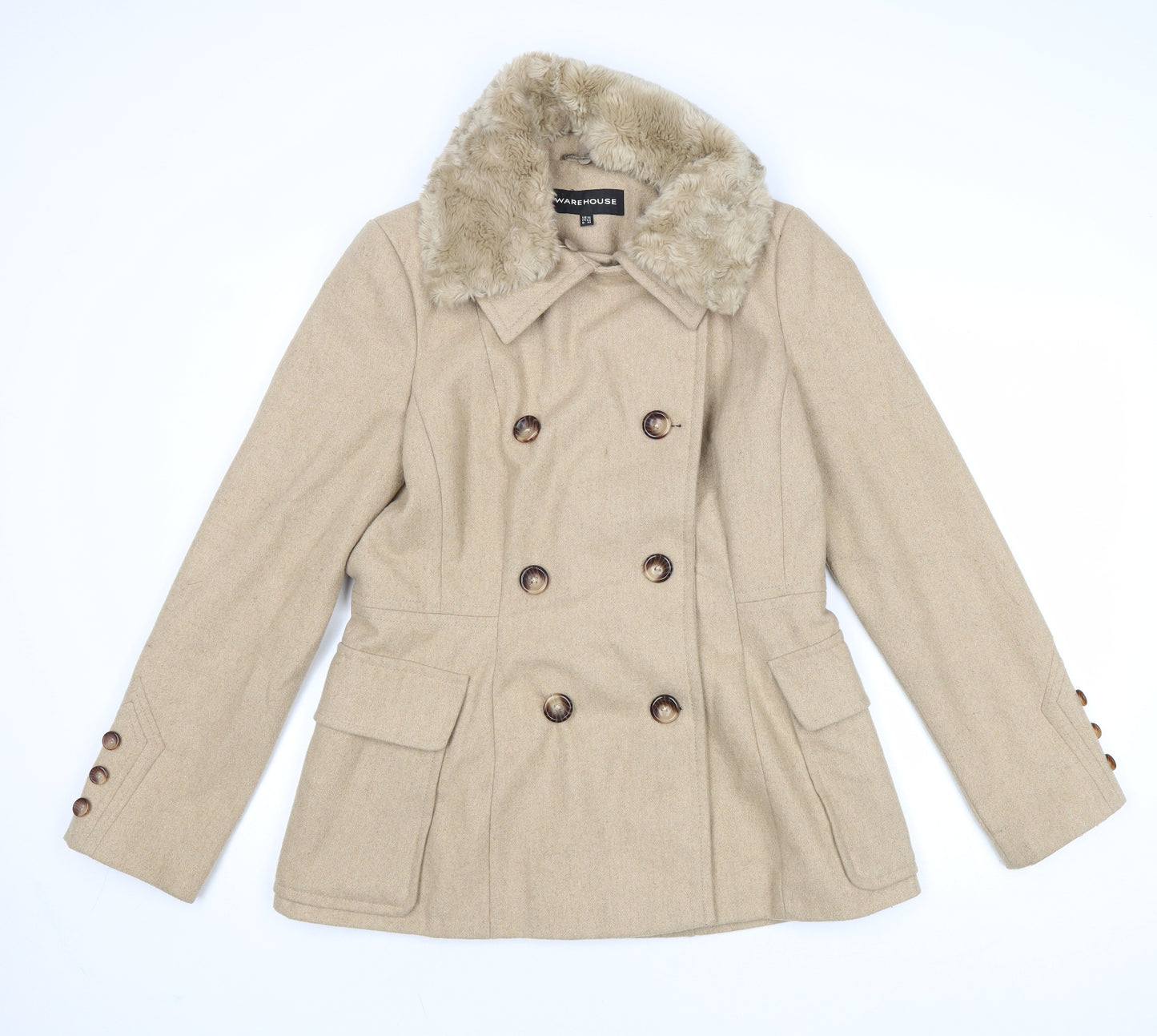 Warehouse Womens Beige Jacket Size 16 Button