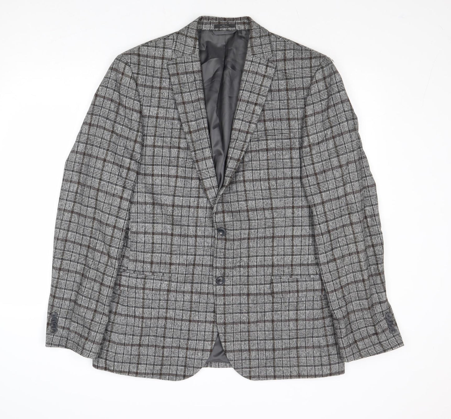 Marks and Spencer Mens Grey Plaid Wool Jacket Blazer Size 42 Regular