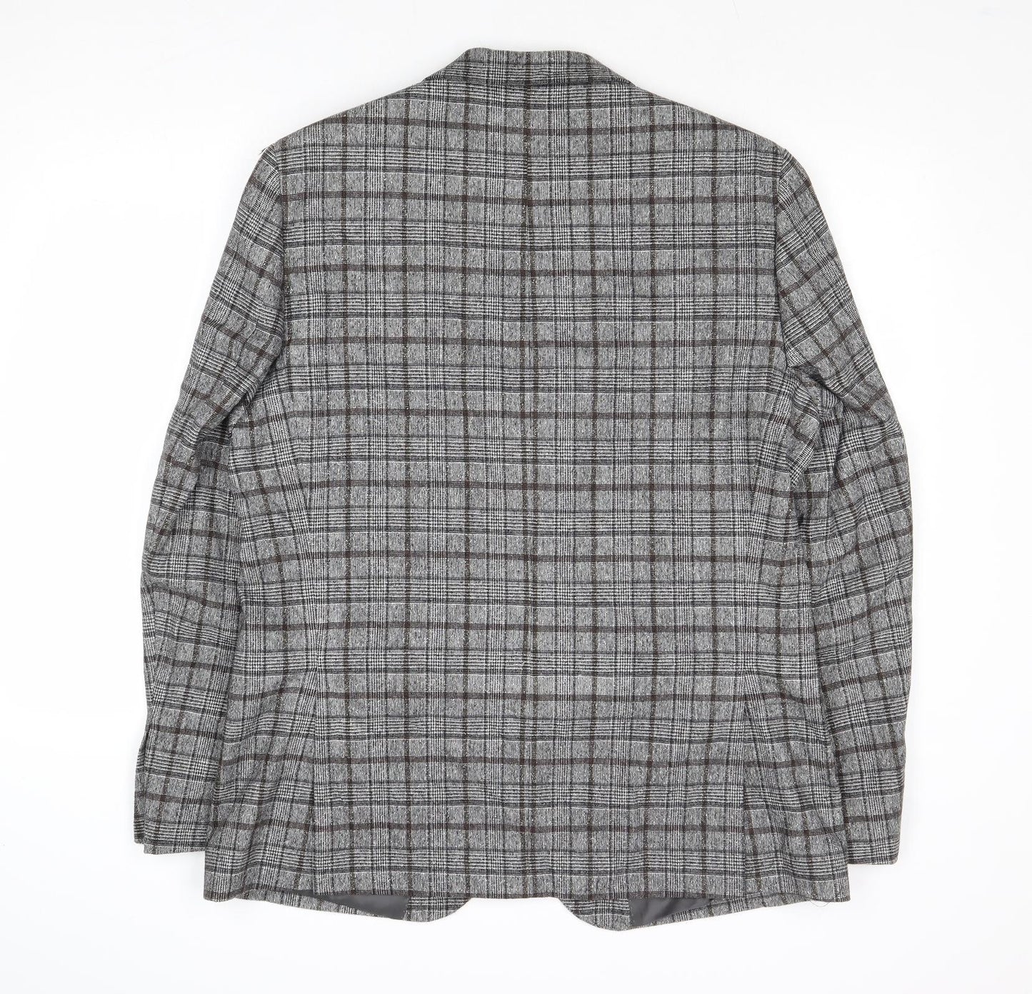 Marks and Spencer Mens Grey Plaid Wool Jacket Blazer Size 42 Regular
