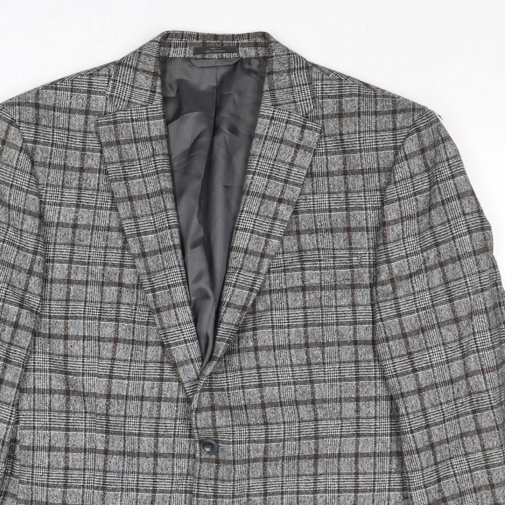 Marks and Spencer Mens Grey Plaid Wool Jacket Blazer Size 42 Regular