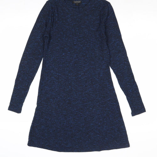 Topshop Womens Blue Polyester Jumper Dress Size 8 Round Neck Pullover