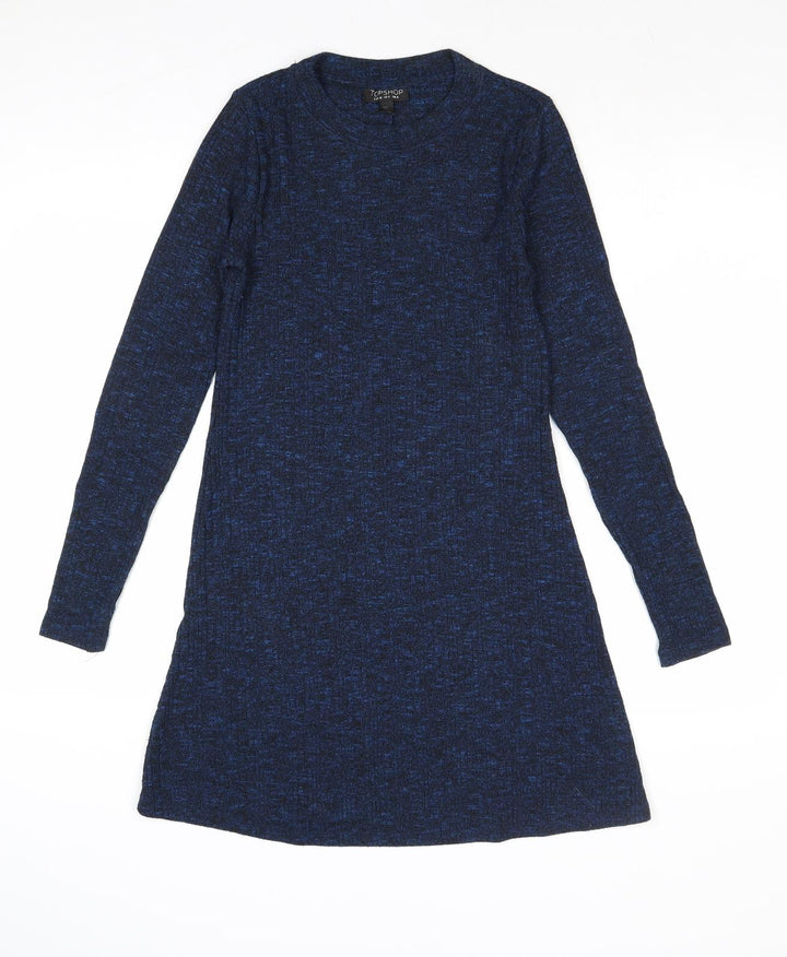 Topshop Womens Blue Polyester Jumper Dress Size 8 Round Neck Pullover
