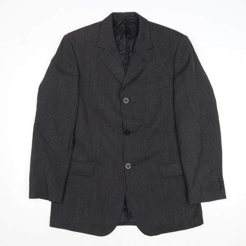 Tom English Mens Grey Striped Polyester Jacket Suit Jacket Size 40 Regular
