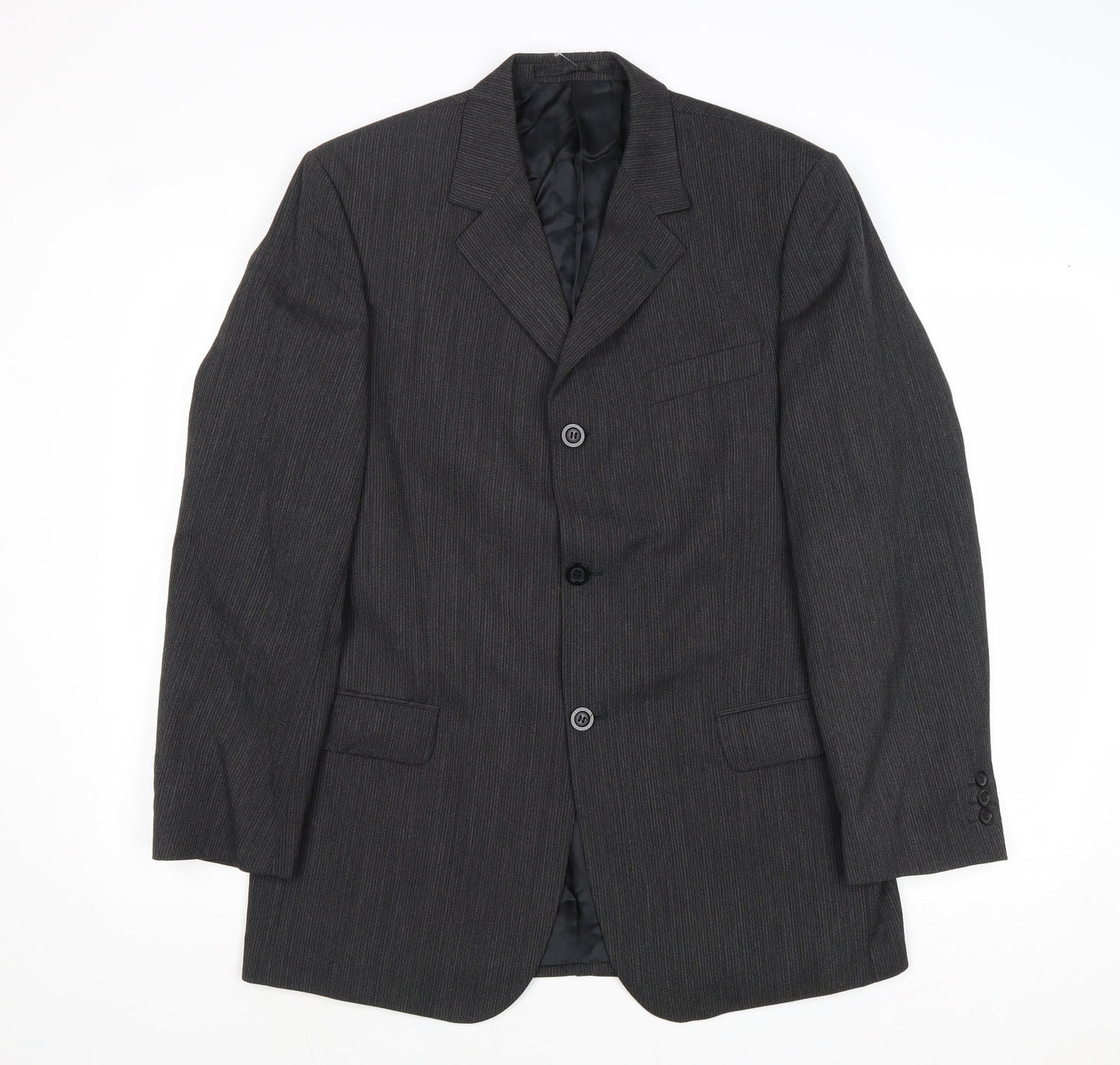 Tom English Mens Grey Striped Polyester Jacket Suit Jacket Size 40 Regular