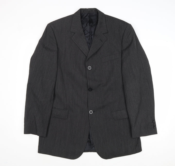 Tom English Mens Grey Striped Polyester Jacket Suit Jacket Size 40 Regular