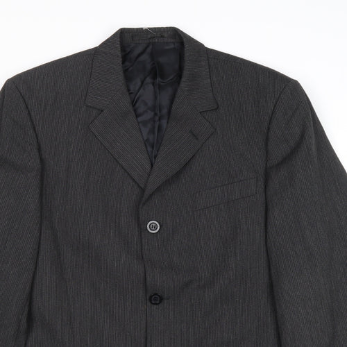 Tom English Mens Grey Striped Polyester Jacket Suit Jacket Size 40 Regular