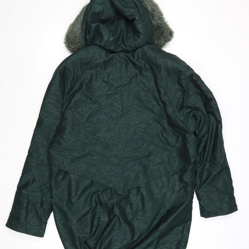 Klass Womens Green Geometric Parka Coat Size S Zip