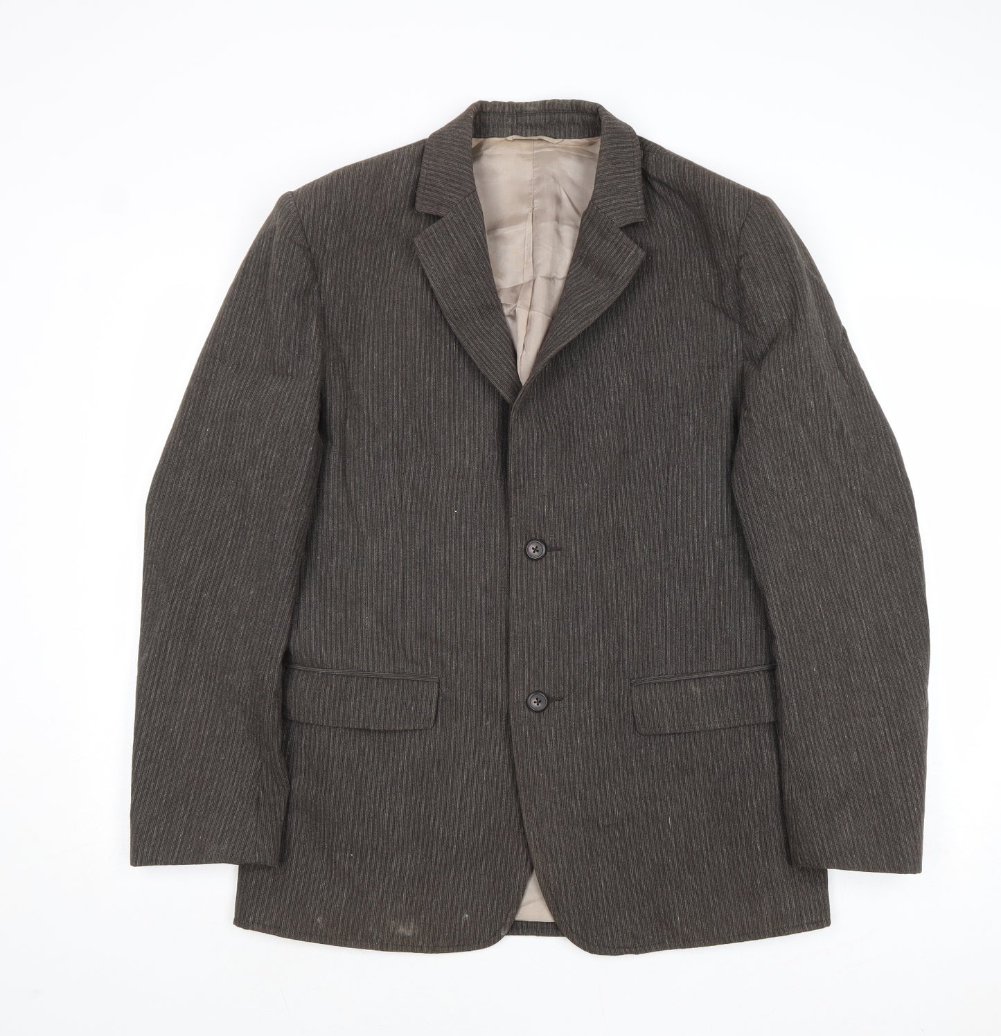 Monsoon Mens Brown Striped Cotton Jacket Suit Jacket Size 40 Regular