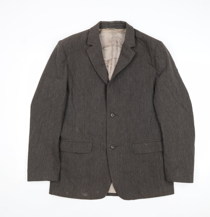 Monsoon Mens Brown Striped Cotton Jacket Suit Jacket Size 40 Regular