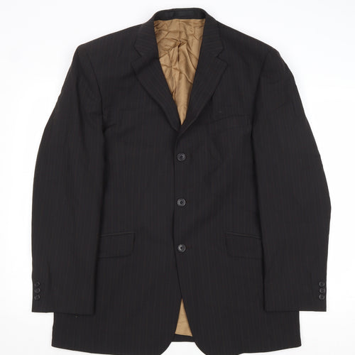 Marks and Spencer Mens Black Striped Polyester Jacket Suit Jacket Size 40 Regular