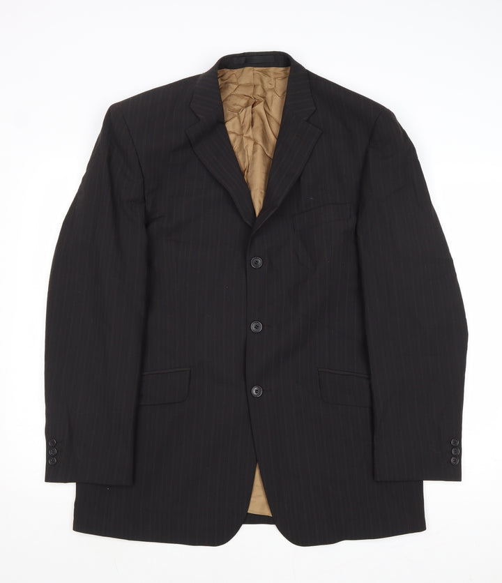 Marks and Spencer Mens Black Striped Polyester Jacket Suit Jacket Size 40 Regular