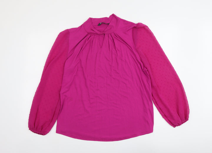 Bonmarché Womens Pink Viscose Basic Blouse Size 12 Round Neck