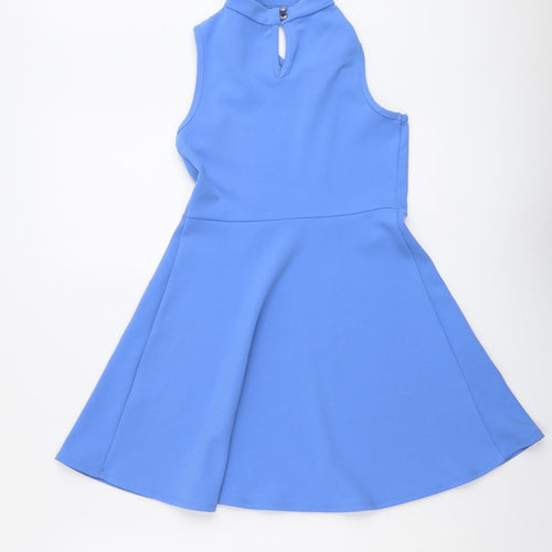 New Look Girls Blue Polyester Fit & Flare Size 9 Years Square Neck Button