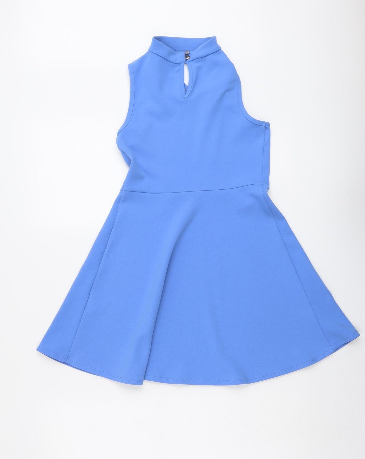 New Look Girls Blue Polyester Fit & Flare Size 9 Years Square Neck Button