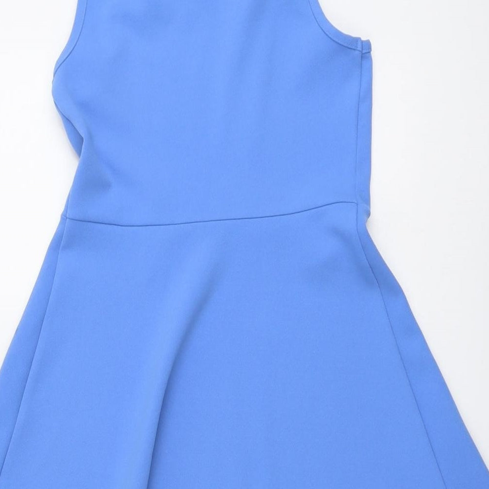 New Look Girls Blue Polyester Fit & Flare Size 9 Years Square Neck Button
