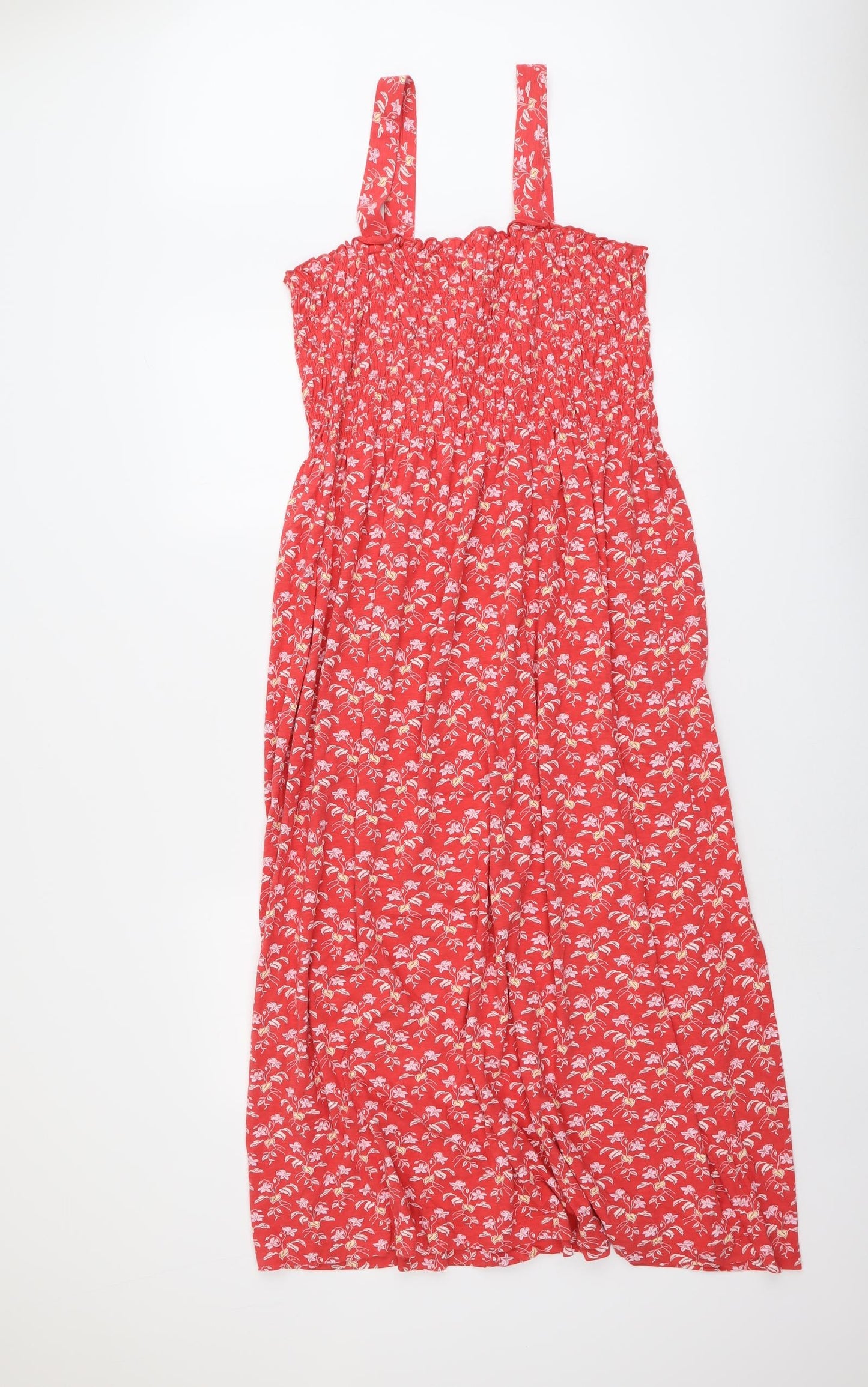 NEXT Womens Red Floral Cotton Tank Dress Size 14 Square Neck Pullover