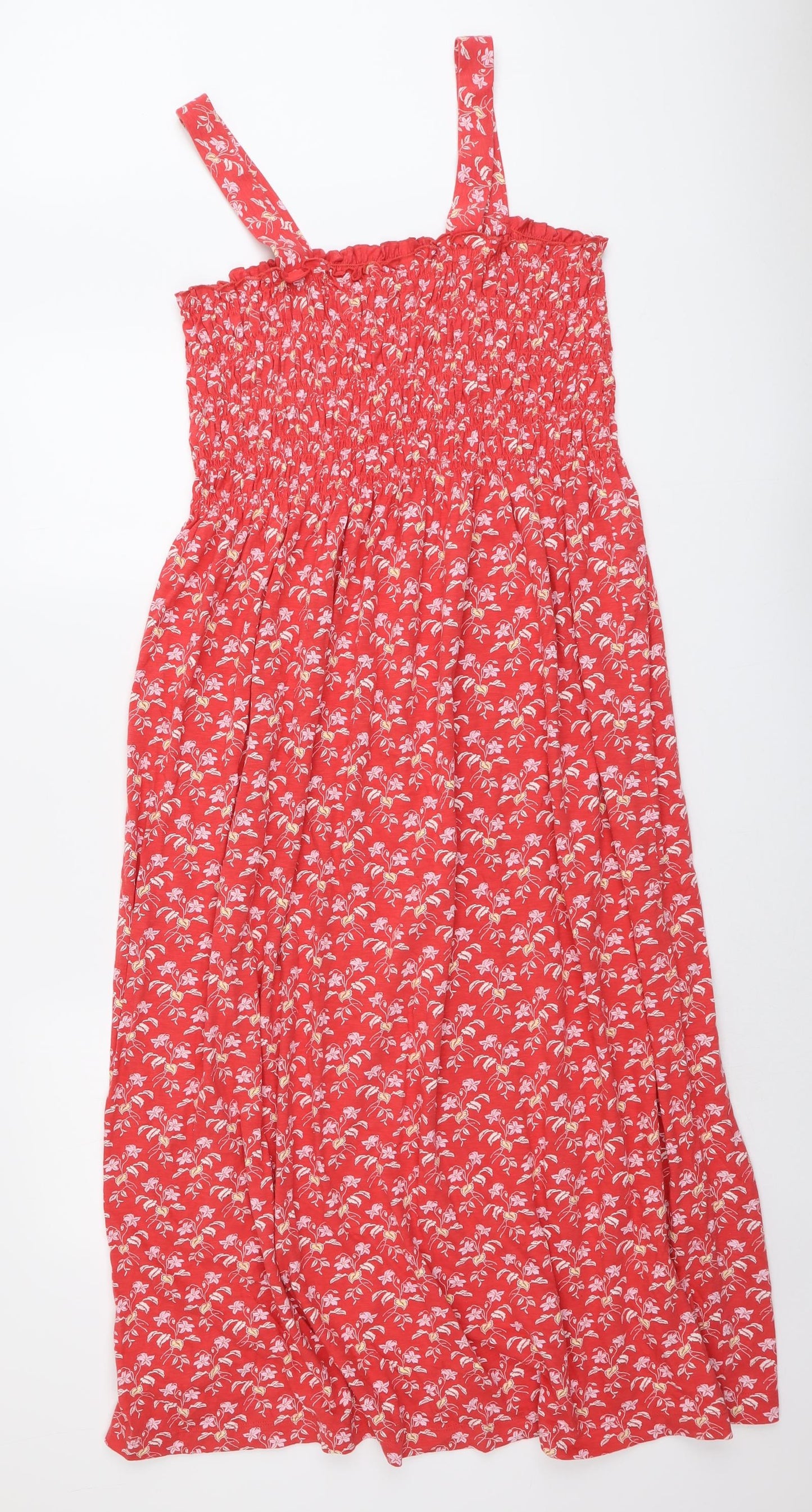 NEXT Womens Red Floral Cotton Tank Dress Size 14 Square Neck Pullover