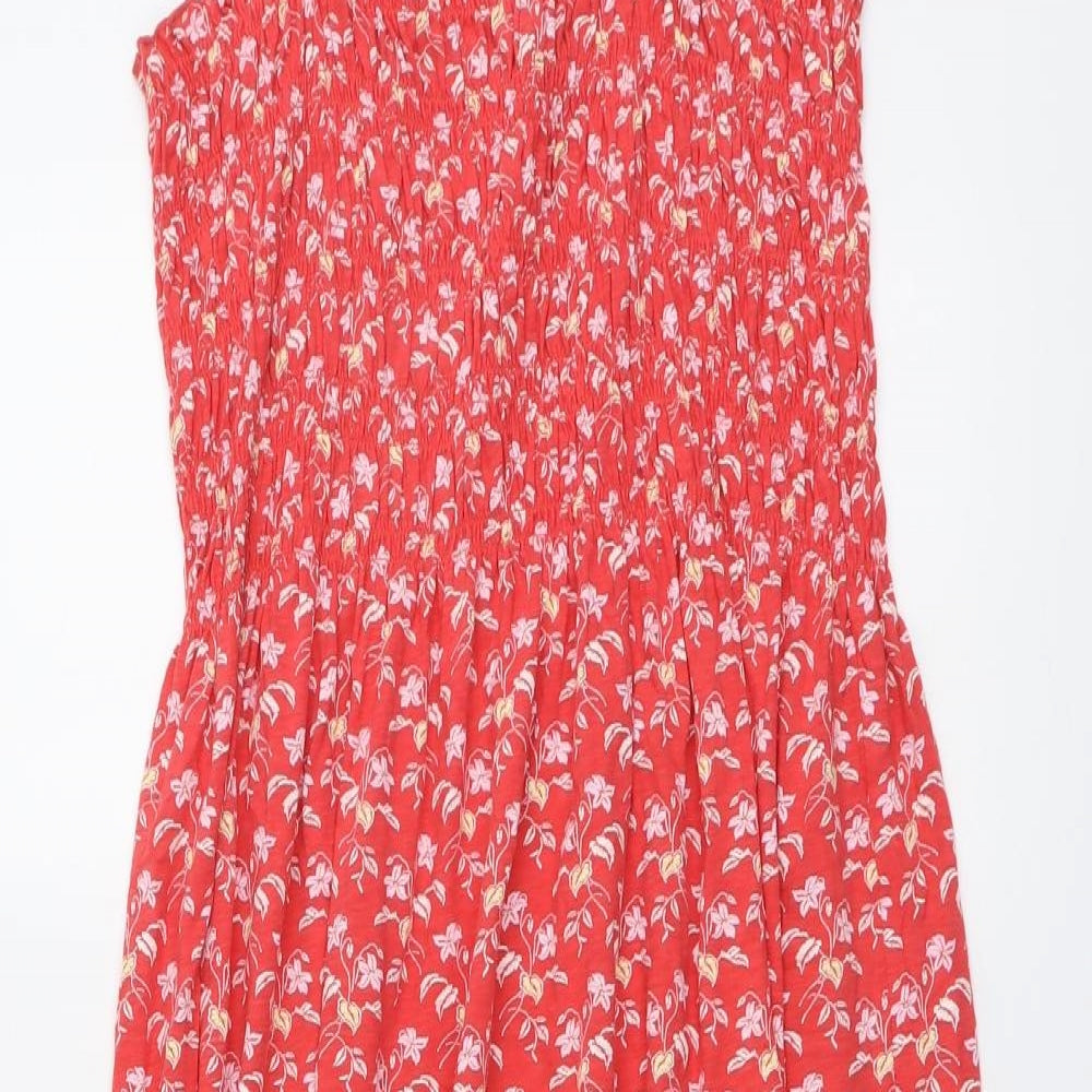 NEXT Womens Red Floral Cotton Tank Dress Size 14 Square Neck Pullover