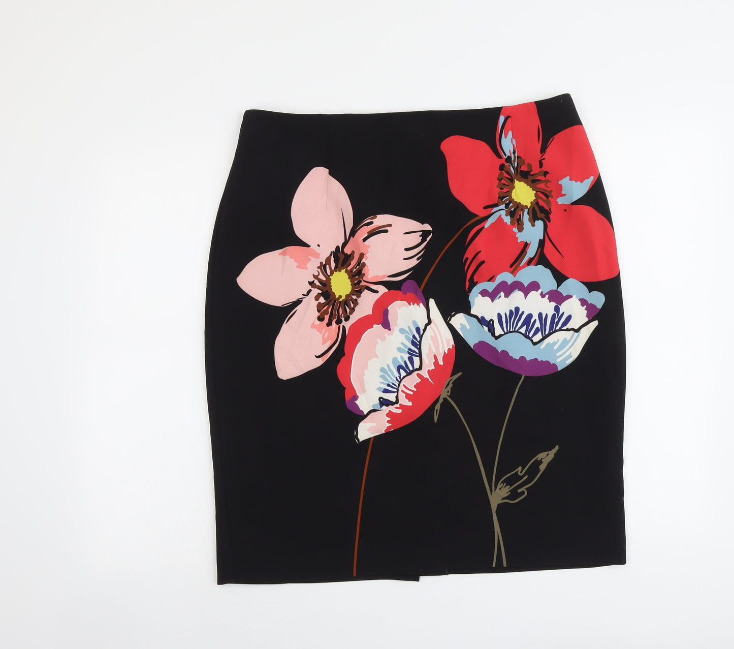 Fenn Wright Manson Womens Black Floral Polyester A-Line Skirt Size 16 Zip
