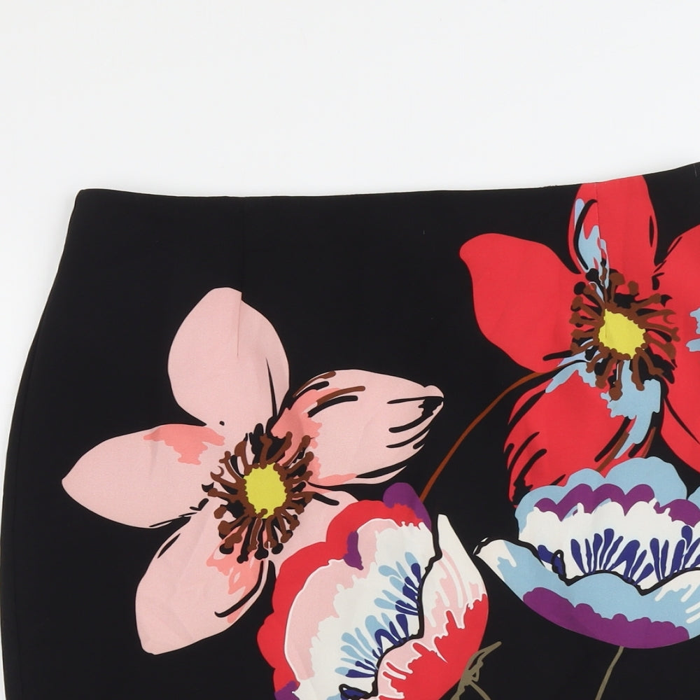 Fenn Wright Manson Womens Black Floral Polyester A-Line Skirt Size 16 Zip