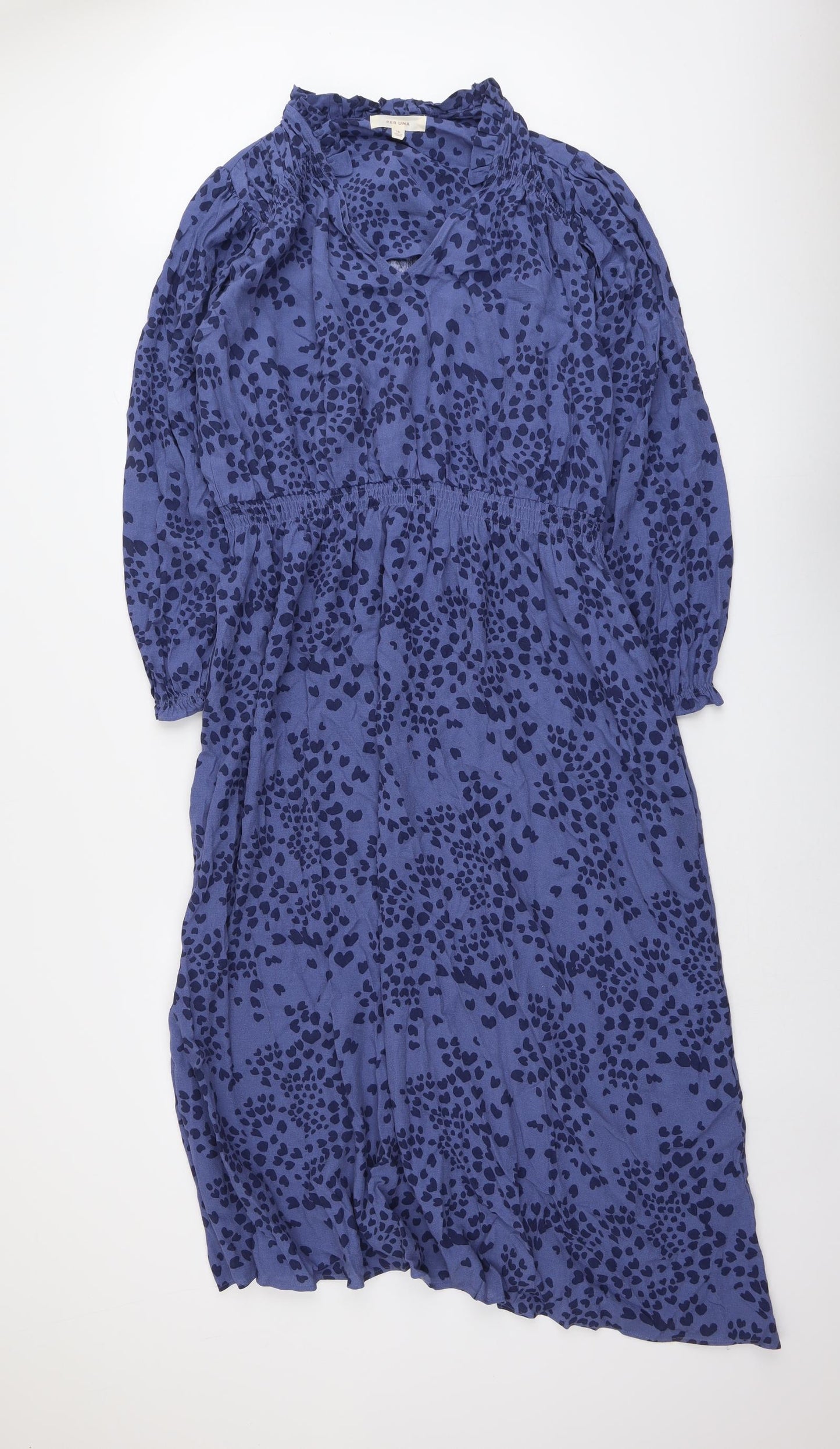 Per Una Womens Blue Geometric Viscose Trapeze & Swing Size 18 V-Neck Pullover - Heart Pattern