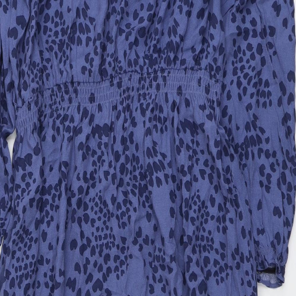 Per Una Womens Blue Geometric Viscose Trapeze & Swing Size 18 V-Neck Pullover - Heart Pattern