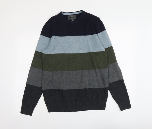 Marks and Spencer Mens Multicoloured Round Neck Striped Polyester Pullover Jumper Size S Long Sleeve