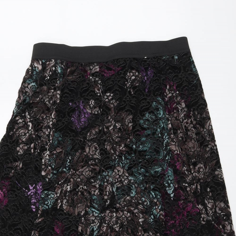 Marks and Spencer Womens Black Geometric Polyamide Swing Skirt Size 12