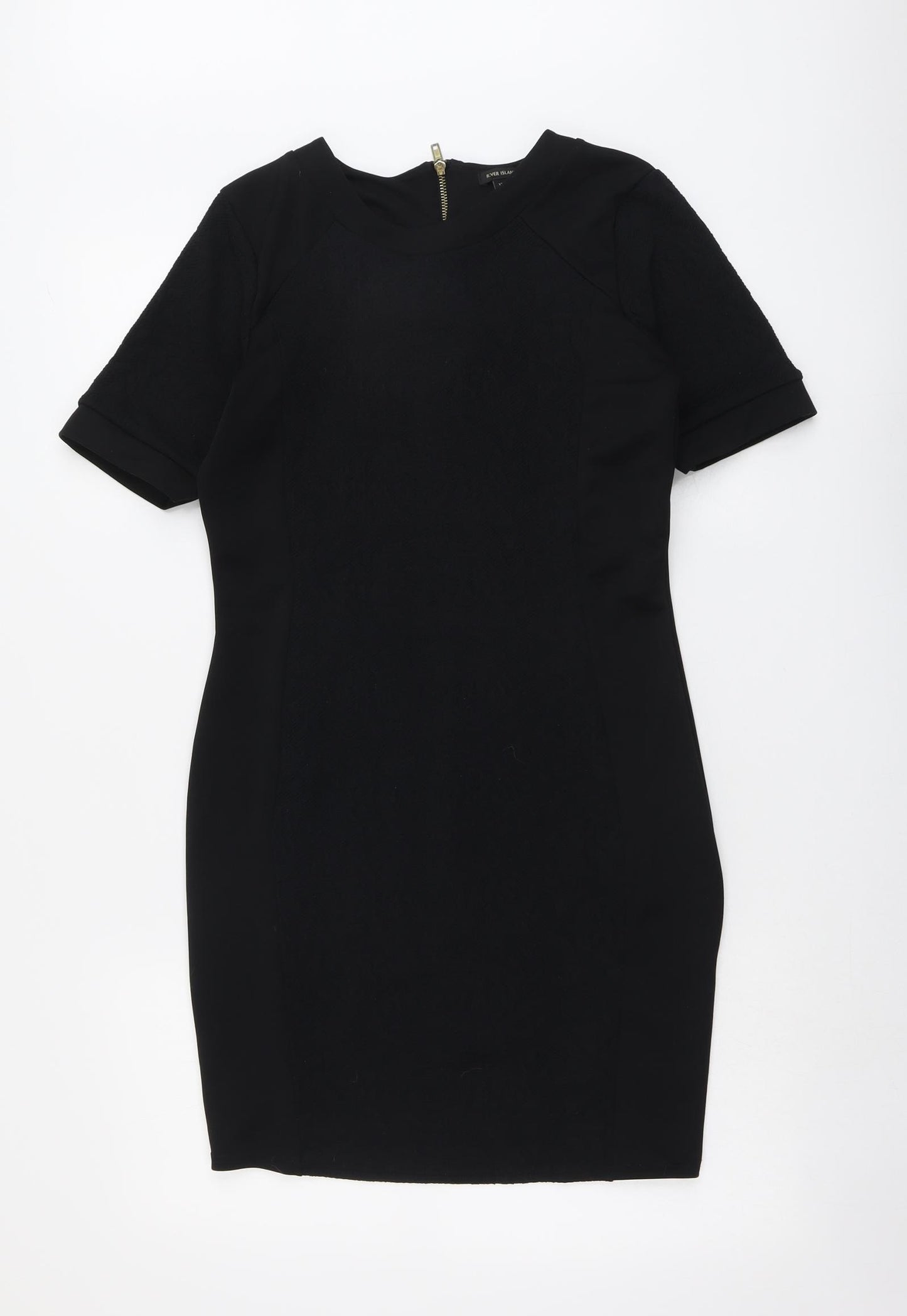 River Island Womens Black Polyester A-Line Size 12 Round Neck Zip