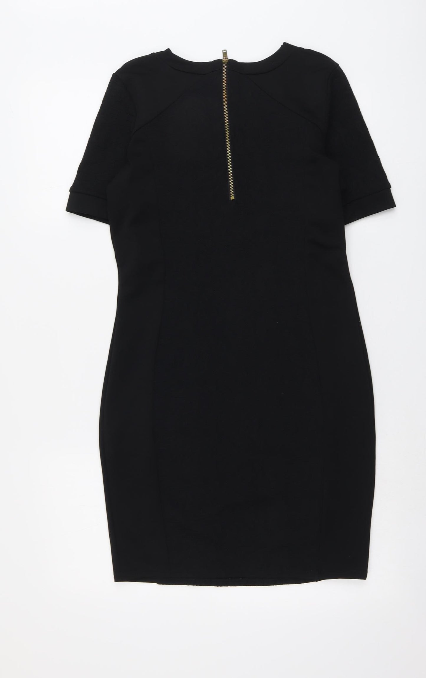 River Island Womens Black Polyester A-Line Size 12 Round Neck Zip