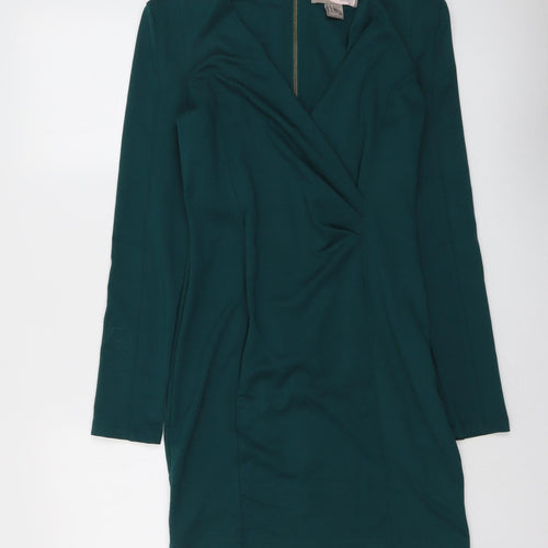 Love 21 Womens Green Polyester A-Line Size M V-Neck Zip