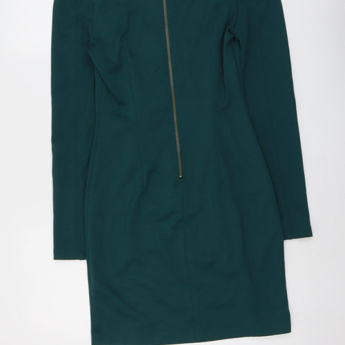 Love 21 Womens Green Polyester A-Line Size M V-Neck Zip